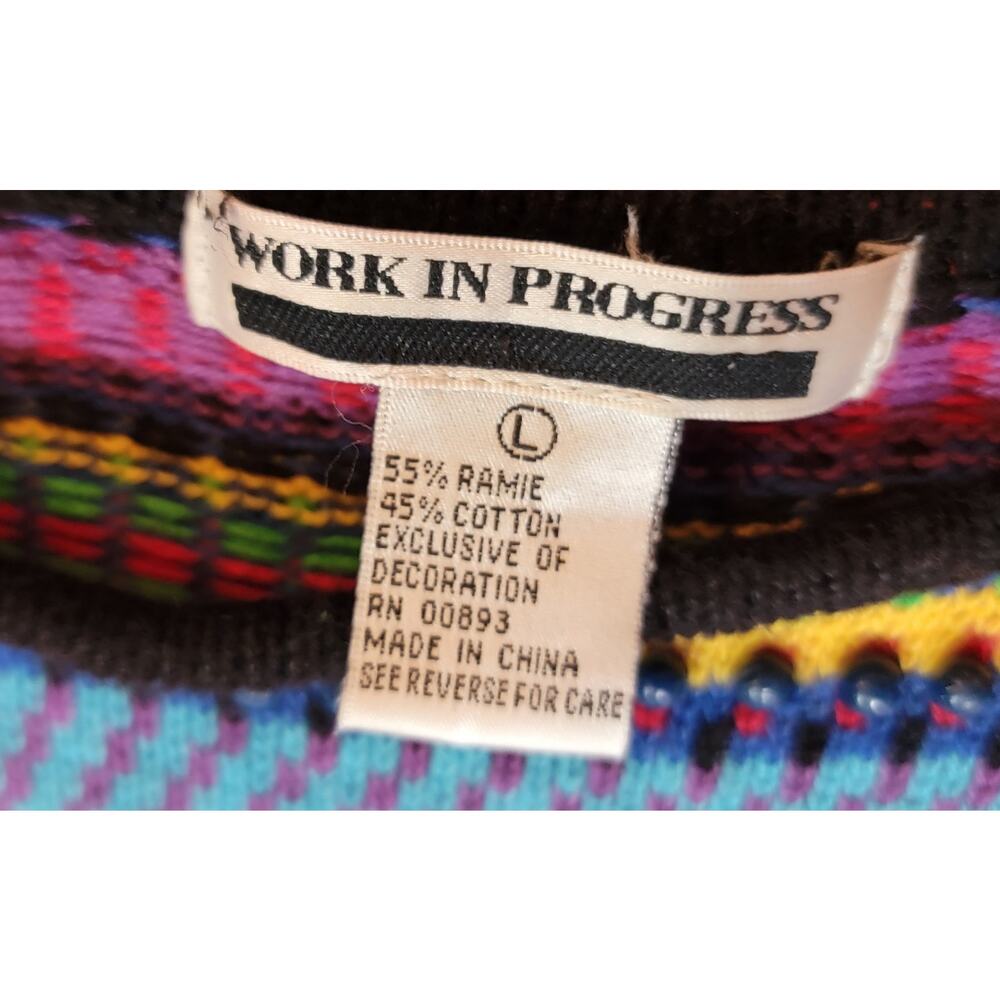 Vintage Work In Progress Beaded Multicolored Stripe Sweater Large - Picture 2 of 4